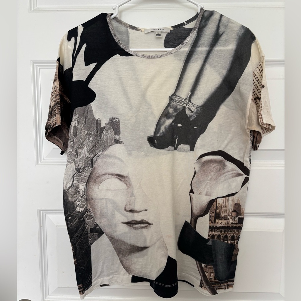 Carven Black and White Graphic Print Women's Tee